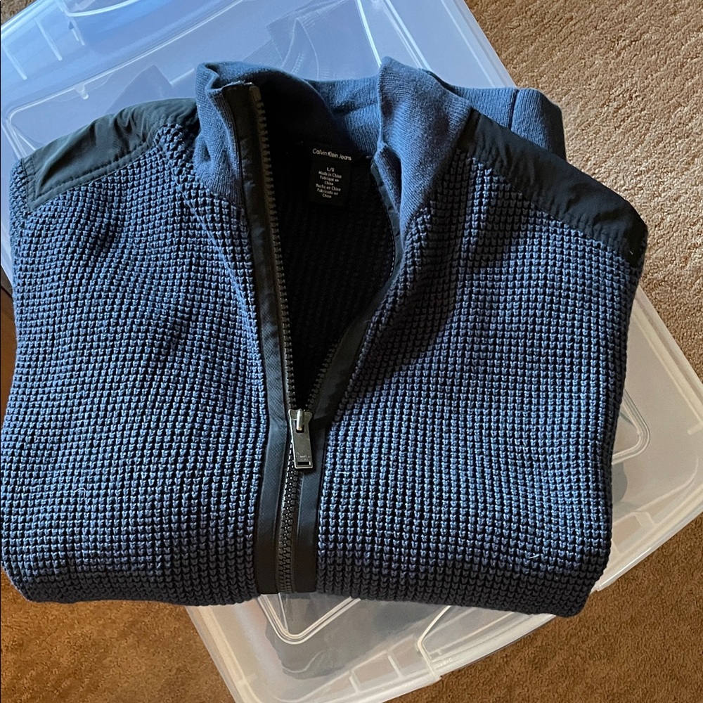 Calvin Klein Men's Dark Blue Zip-Up Sweater